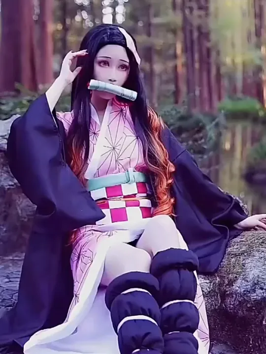 Kids Anime Demon Slayer Kimetsu no Yaiba Nezuko Cosplay Wigs Kimono Cosplay Costume Lazada PH