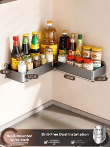 B&W | Corner Wall Mount Spice Rack No Drilling Required