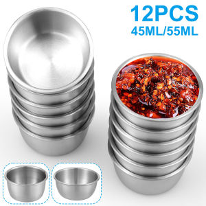 12 Pcs Sauce Dipping Bowl 304 Stainless Steel Dipping Cups Round Sauce Dishes 45/55ml Mini Reusable Seasoning Cups Dipping Cups