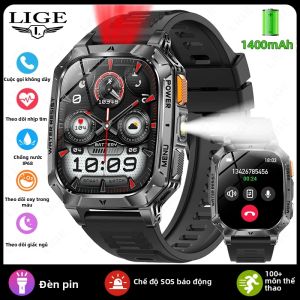 LIGE | Đồng Hồ Thông Minh Quân Sự LIGE 2026 Pin 1400mAh Màn Hình HD 2.01 Inch Chống Nước 3ATM Gọi Bluetooth Đèn Pin Thiết Bị Theo Dõi Thể Dục Dành Cho Nam