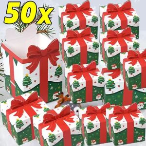 50pcs 3D nơ đỏ kẹo Hộp Quà Tặng Kid con vui vẻ giấy giáng sinh gói trường hợp màu xanh lá cây họa tiết hoạt hình trang trí Túi Quà Tặng dụng cụ tiệc