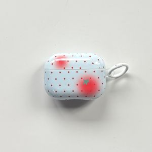 Cute Tomato Full-Screen Red Polka Dots Pattern Glossy Blue Earphone Case with White Ring Cover for AirPods 1 2 3 4 Pro 2 Pro 3