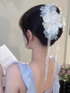 Kẹp Tóc Tua Rua Hoa Màu Đỏ Trắng Moonlight Goddess Heavy Work Hairpin Phụ Kiện Tóc Đuôi Cá Phía Sau Phụ Kiện Tóc