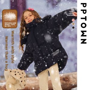 PPTOWN | White Duck Down Girls Long Down Jacket Thick Warm Winter Coat