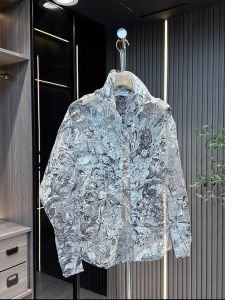 Lightweight Breathable Summer Lace Shirt Mens Loose Long Sleeve Turn-down Collar Hollow out Sun Protection Floral Print Coat