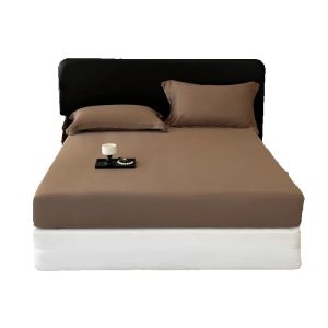 Bamboo Fiber Fitted Sheet 150*200+30cm Solid Mattress Cover Lyocell Fiber Dark Coffee Cooling Bed Linens Four Seasons for Bed