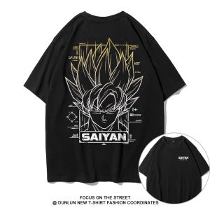 Loose Fit Pure Cotton Short Sleeve T-Shirt Son Goku Bejita Cartoon Anime Print Breathable Casual Wear for Students And Family
