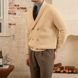 Warm Autumn Winter Thick Retro Trendy Notch Collar Double Breasted Knit Jacket