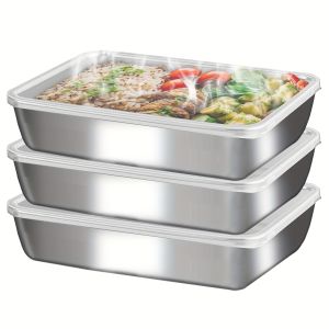 3pcs Stainless Steel Food Containers - Leakproof & Stackable with Clear Lids | For Camping Home & Meal Prep