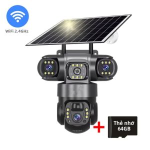 Camera Năng Lượng Mặt Trời 4G SIM Wifi 15MP Ba Ống Kính PTZ IP CCTV An Ninh Ngoài Trời Camera Trang Trại Với Tầm Nhìn Ban Đêm Phát Hiện Chuyển Động Người Chống Nước