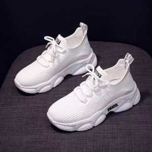 COD Sepatu Wanita Tanpa Box Sepatu Rajut Putih Bertali Ukuran 37-40 Kasual Sneakers Outdoor Shoes Sepatu Olahraga Running Shoes