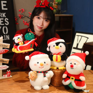 JOJO CASTLE Creative 2024 Christmas Series Doll Santa Claus Penguin Snowman Plush Toy with Sleigh Santa Bag 2 in 1 Plush Toys for Kids Girls Xmas Gift Decor Props 圣诞节礼物