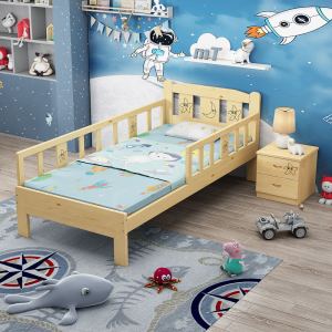 Solid Wood Childrens Bed with Fence Minimalist Modern New Baby Splicing Pine Bed Boys Girls Princess Single Bed