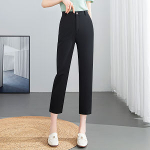 กางเกงขายาวทรงตรงผ้าไหมน้ำแข็งสำหรับผู้หญิง ทรงบาง ทรงสูง ทรงสลิมฟิต กางเกงขายาวทรงสกินนี่ ทรงลำลอง ทรงฤดูร้อน