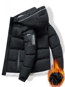 ROMON | Lormen Mens Cotton Jacket Autumn Winter Thickened Warmth Hooded Workwear Coat Zipper Closure Standard Fit Fashion Urban Style