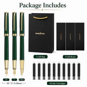 Hero | HERO P108 Moss Green Iridium Nib Fountain Pen Set Ink Cartridges Gift Box & Handbag Smooth Writing Luxury Stationery Gift