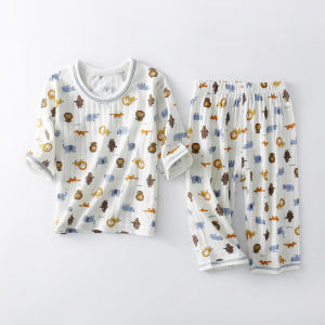 แขนสั้นเด็กสไตล์ญี่ปุ่น Seven-Five กางเกง ชุดบริสุทธิ์ ผ้าฝ้าย แขนครึ่งบาง กางเกงขาสั้น เสื้อผ้าบ้าน การ์ตูน ชุดนอน