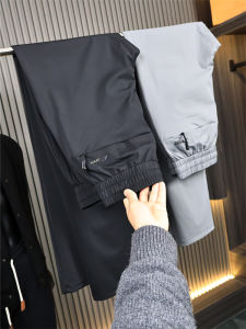 Fashionable Summer Mens Ice Silk Cool Feeling Casual Pants Straight Leg High Elasticity Sports Trousers Urban Style Long Pants