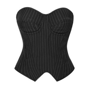 Striped Strapless Bustier Corset For Women Steel Bone Vintage Tube Top Summer Outfit