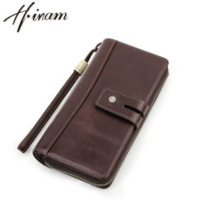 Hiram Men Wallets Long Clutch Purse Zipper Pouch Phone Pocket Hasp Large Capacity Crazy Horse Leather Male Wallets Card Holders Money Clips
