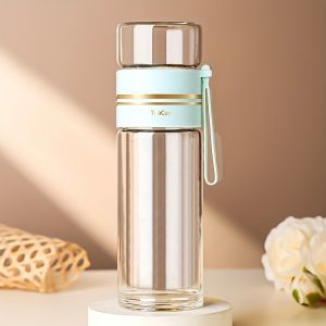 1PCS 520Ml Portable Glass Tea Infuser Double-Walled Borosilicate Glass Tea Mug with Stainless Steel Strainer Ideal for Office