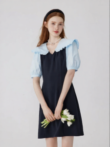 SEIFINI | Contrast Stitched Faux Layer French Long Dress
