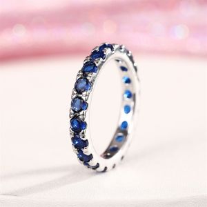 Huitan Single Circle Blue Cubic Zirconia Ring for Female Versatile and Stackable Daily Finger Jewelry for Women Fashion Gift