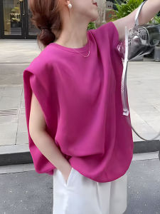 UYFY | Pink T-Shirt Womens Loose Fit Round Neck Sleeveless Top Summer New Style Casual Fashion Plus Size Large Code Upperwear