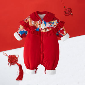 One Year Old Birthday Girls Romper Childrens New Year Ceremony Clothes Cotton Traditional Costume Winter Season Baby Girl