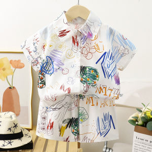 2PS Childrens Clothing Set Men/Girls T-shirt + Shorts Summer Cotton Cartoon Casual Boys Sports Suit Childrens Childrens Cloth