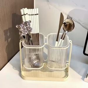 Storage With Water Drainer Utensil Holder Kitchen Organizer Bekas Dapur Spoon Knife Fork Kitchen Drying Rack免打孔筷子笼架