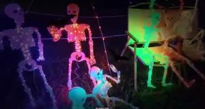 90cm Light up Skeleton Realistic Skulls with led Light Halloween Holiday Party Decoration for Outdoor Indoor Yard Lawn Graveyard
