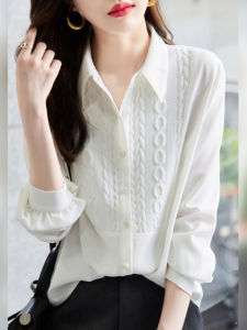 French Design White Shirt Autumn 2025 High-End Sensation Versatile Base Layer Top Button up Polyester Fiber Long Sleeve Womens Shirt