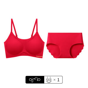 AIMO | Earse Red Underwear Set For Women Dragon Year Seamless Bra And Panties Gift Box Gathered Style Nylon Fabric All Seasons Use