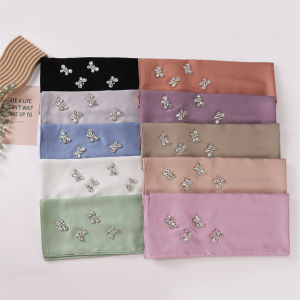 Jifang ผ้าพันคอผ้า Pashmina ลายผีเสื้อไข่มุกสีล้วนของผู้หญิงที่มีคุณภาพสูงพลอยเทียมผ้าพันคอผ้าคลุมไหล่ผ้าชีฟองผ้าไหมเทียมผ้าคลุมไหล่ฮิญาบมุสลิม WC51