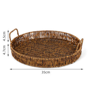 Rounded Double Ear Bowl Cake Tray Bread Tea Snack Basket Living Room Decorative Storage Basket Bamboo Wicker Dry Fruit Tray