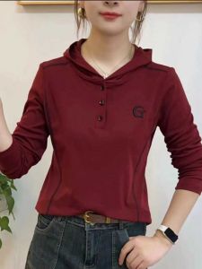 Spring Autumn 2024 New Fashionable Hoodie T-Shirt Casual Age-defying Meat Concealing Commute Korean Style Long Sleeve Top