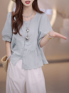 Shalldoer | Lace Trim Short Sleeve Sun Protection Shirt
