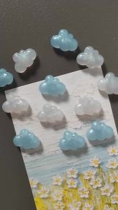 6pcs Glitter Cloud Design White / Blue Color Refrigerator Magnets Set for Kitchen Fridge Home DIY Decoration