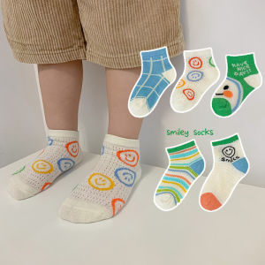 Mùa Hè Cotton Mỏng Polyester Pha Trẻ Em Tất Cho Bé Trai Và Bé Gái Hoạt Hình Mặt Cười Thiết Kế Thuyền Xu Hướng Hàn Quốc Thoáng Khí Nón Kết Nam Nữ Dành Cho Trẻ Sơ Sinh
