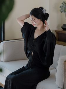 New Chinese Style Tea Person Dress Batwing Sleeve Two-Way Wearable Long Dress Elegant Slimming Lazy Buddha-Mind Zen Meaning