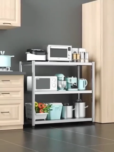 3/4/5 Floor Kitchen Storage Shelves 304 Stainless Steel Cabinets Food And Grocery Display Racks Microwave Oven Countertop Tableware