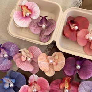 Elegant French Butterfly Orchid Flower Hairpin Holiday Photography Prop Sweet Style Artificial Floral Hair Accessories