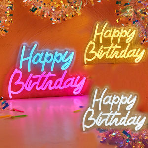 Chi-buy LED Neon Happy Birthday USB Powered Neon Signs Night Light 3D Wall Art Bedroom Room Decor Lamp Signs Birthday Gift