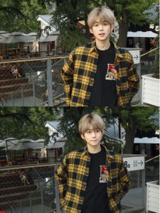 Yellow Plaid Long Sleeve Shirt Summer Mens American Retro Cleanfit Shirt Young Summer Thin Coat