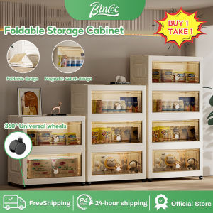 [🔥CLEARANCE SALE] Bincoo Buy 1 Get 1 Foldable Storage Cabinet 3/4/5 Tier with Wheels & Magnetic Door Space Saving Storage Organizer for Kitchen/Toys/Home