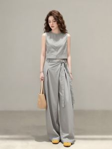 Chic Stylish Elegant Gray Vest and Pants Set