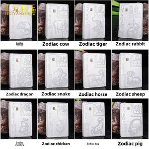 Afghan White Jade Zodiac Animal Square Pendant Charm Cartoon Guardian Spirit Amulet Fashion Jewelry Accessory