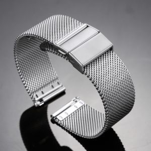 16mm 18mm 20mm 22mm 0.6mm Mesh Milanese Watch Strap Quick Release Replacement Bracelet Folding Buckle Stainless Steel Watch Band