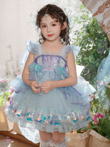 Lolita Style Mermaid Princess Dress Childrens Summer Birthday Girls Dress Soft Material Comfortable Mid-Length Skirt